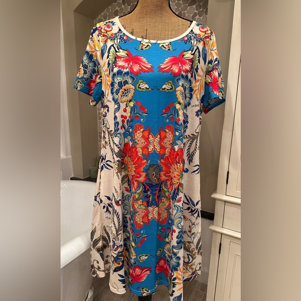 Floral Blue and Cream Dress